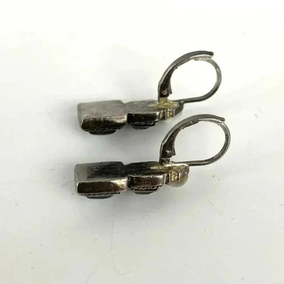 Rhinestone Square Trio Cabochon Silver Tone Metal Earrings 1.5" Jewelry - Picture 6 of 9